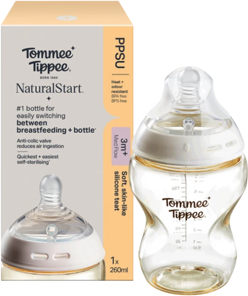 Bình Sữa PPSU Ty Siêu Mềm Tự Nhiên Tommee Tippee 260ml, Núm Ty Của Bình 3-6 Tháng