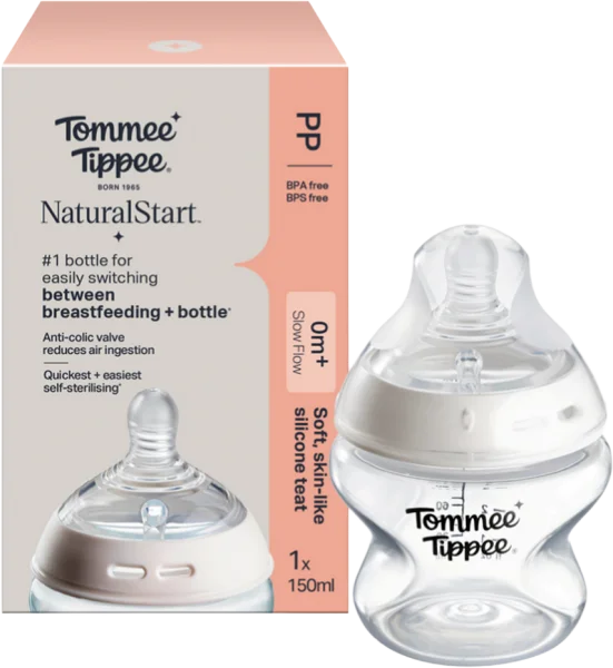 Bình Sữa PP Ty Siêu Mềm Tự Nhiên Tommee Tippee 150ml, Núm Ty Của Bình 0-3 Tháng