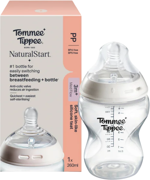 Bình Sữa PP Ty Siêu Mềm Tự Nhiên Tommee Tippee 260ml, Núm Ty Của Bình 3-6 Tháng
