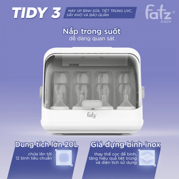 Máy úp bình sữa Fatz Tidy 3 tiệt trùng UVC sấy khô cho bé từ sơ sinh (20L)