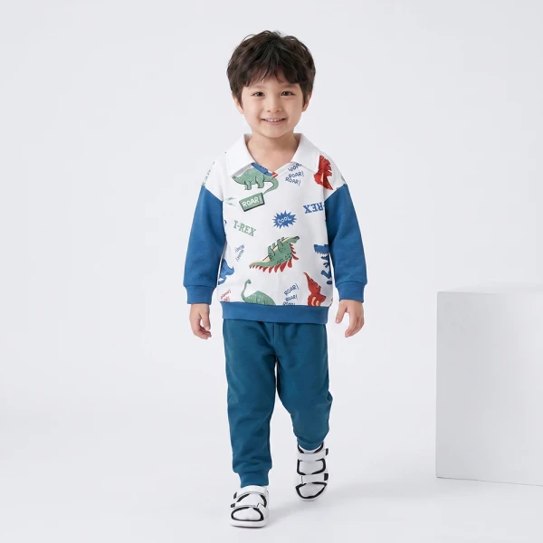 Bộ đông bé trai dài Animo Khủng long FW26 VD0726038 (1-4Y,Đỏ-Xanh)