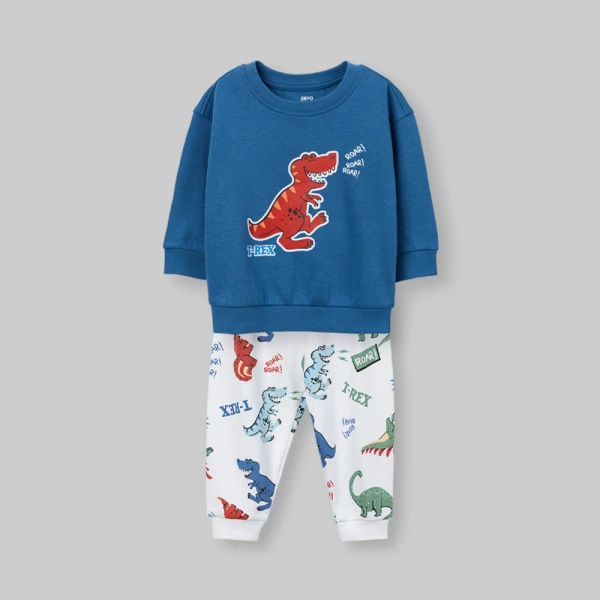 Bộ đông bé trai dài Animo Khủng long FW26 VD0726039 (1-4Y,Đỏ-Xanh)