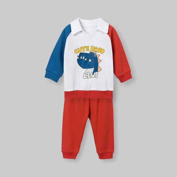 Bộ đông bé trai dài Animo Khủng long FW26 VD0726040 (1-4Y,Đỏ-Xanh)