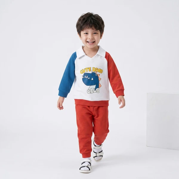 Bộ đông bé trai dài Animo Khủng long FW26 VD0726040 (1-4Y,Đỏ-Xanh)