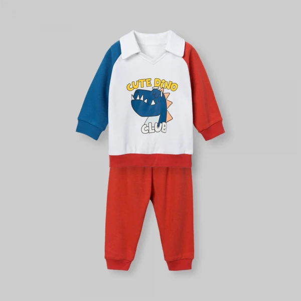Bộ đông bé trai dài Animo Khủng long FW26 VD0726040 (1-4Y,Đỏ-Xanh)