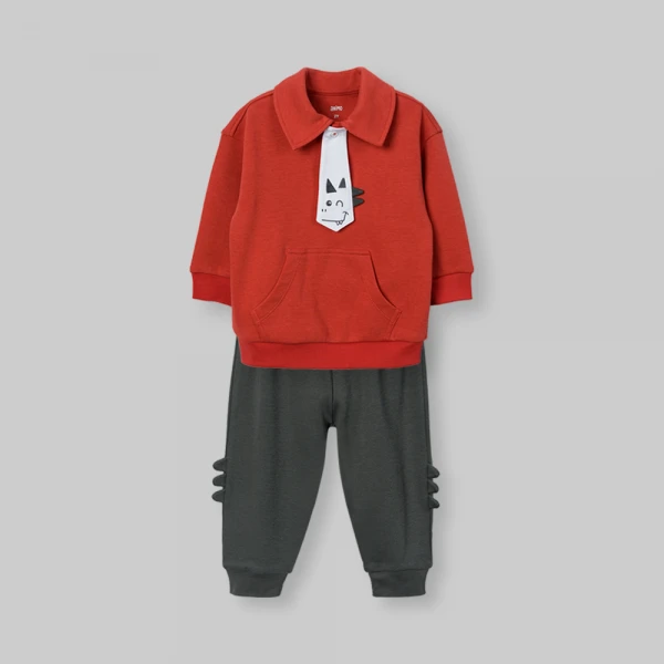 Bộ đông bé trai dài Animo Khủng long FW26 VD0726041 (1-4Y,Đỏ-Xanh)