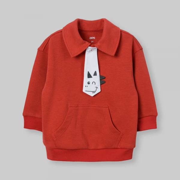 Bộ đông bé trai dài Animo Khủng long FW26 VD0726041 (1-4Y,Đỏ-Xanh)