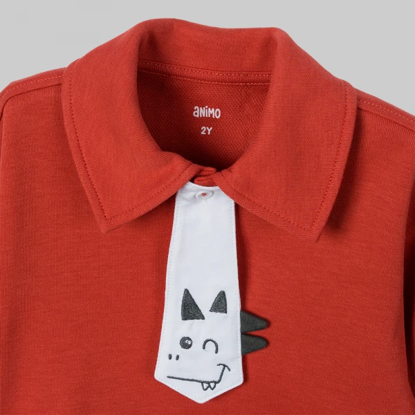 Bộ đông bé trai dài Animo Khủng long FW26 VD0726041 (1-4Y,Đỏ-Xanh)