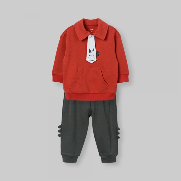 Bộ đông bé trai dài Animo Khủng long FW26 VD0726041 (1-4Y,Đỏ-Xanh)