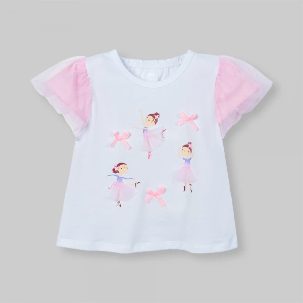 Bộ bé gái ngắn áo tay phồng chân váy Animo LU0526085 (1Y-6Y,Trắng-Hồng)