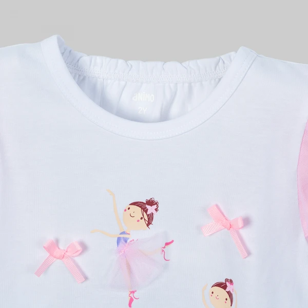 Bộ bé gái ngắn áo tay phồng chân váy Animo LU0526085 (1Y-6Y,Trắng-Hồng)