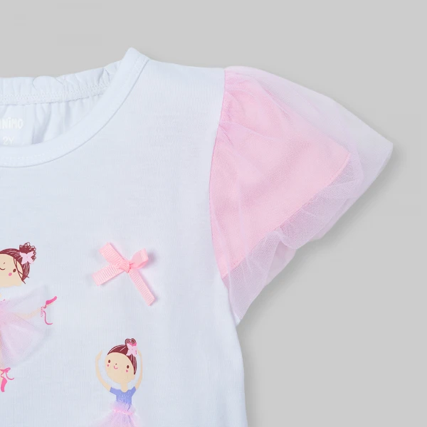 Bộ bé gái ngắn áo tay phồng chân váy Animo LU0526085 (1Y-6Y,Trắng-Hồng)
