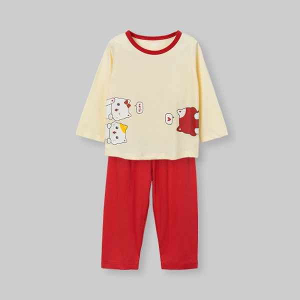 Bộ bé gái dài Animo Easy SU26 LU0626003 (1Y-4Y,Kem-đỏ)
