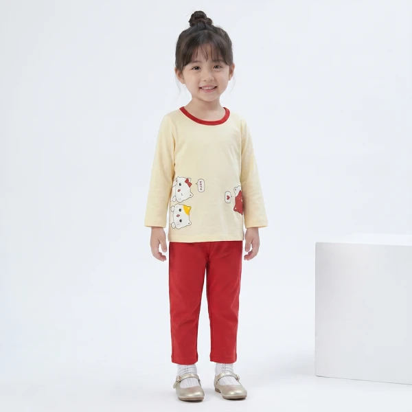 Bộ bé gái dài Animo Easy SU26 LU0626003 (1Y-4Y,Kem-đỏ)