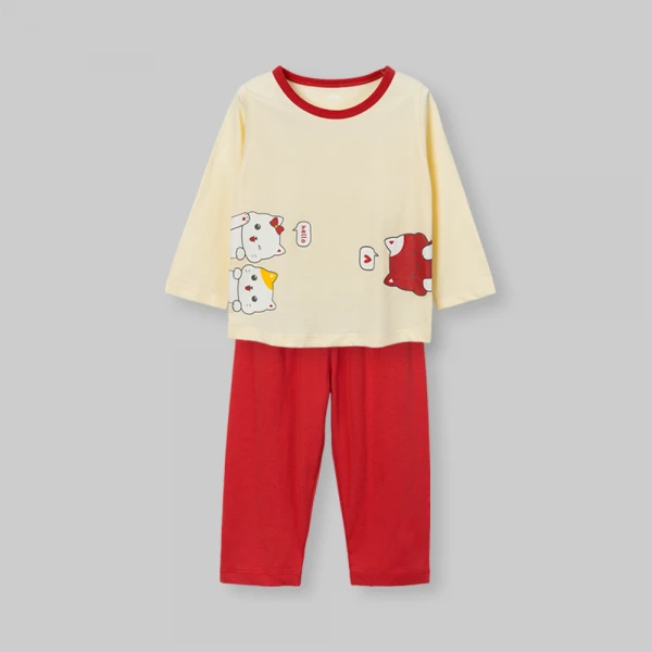 Bộ bé gái dài Animo Easy SU26 LU0626003 (1Y-4Y,Kem-đỏ)