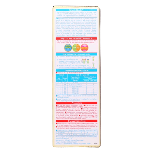 Sản phẩm dinh dưỡng công thức cho trẻ từ 0 đến 12 tháng tuổi: Meiji 0-1 year old INFANT FORMULA EZCube 