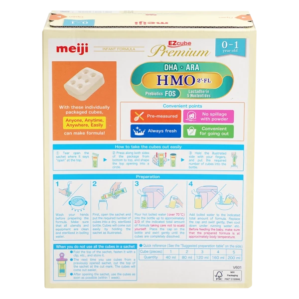 Sản phẩm dinh dưỡng công thức cho trẻ từ 0 đến 12 tháng tuổi: Meiji 0-1 year old INFANT FORMULA EZCube Premium 