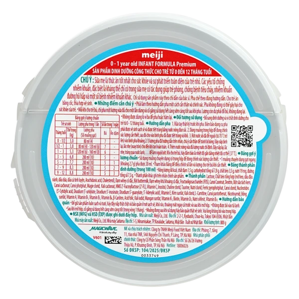 Sản phẩm dinh dưỡng công thức cho trẻ từ 0 đến 12 tháng tuổi: Meiji 0-1 year old INFANT FORMULA Premium 
