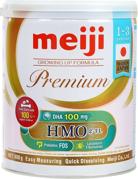 Sản phẩm dinh dưỡng công thức với mục đích ăn bổ sung cho trẻ từ 1 đến 3 tuổi: Meiji 1-3 years old GROWING UP FORMULA Premium