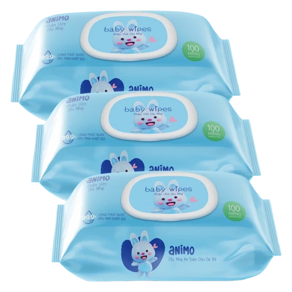 Combo 3 Khăn Ướt Dịu Nhẹ Animo không mùi (100 tờ)