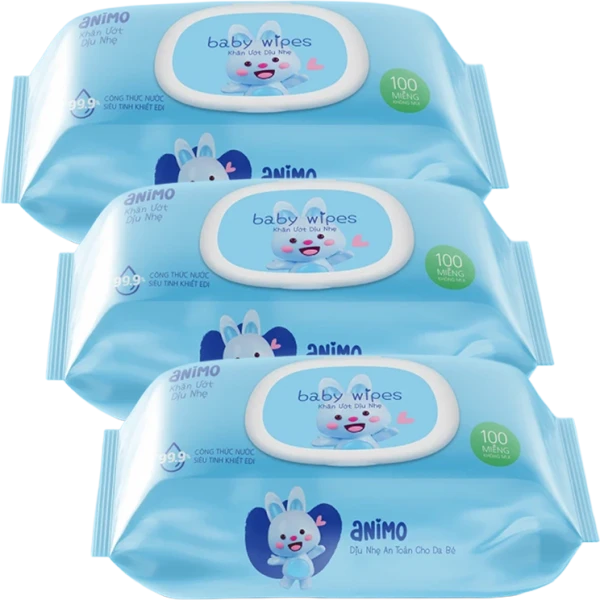 Combo 3 Khăn Ướt Dịu Nhẹ Animo không mùi (100 tờ)