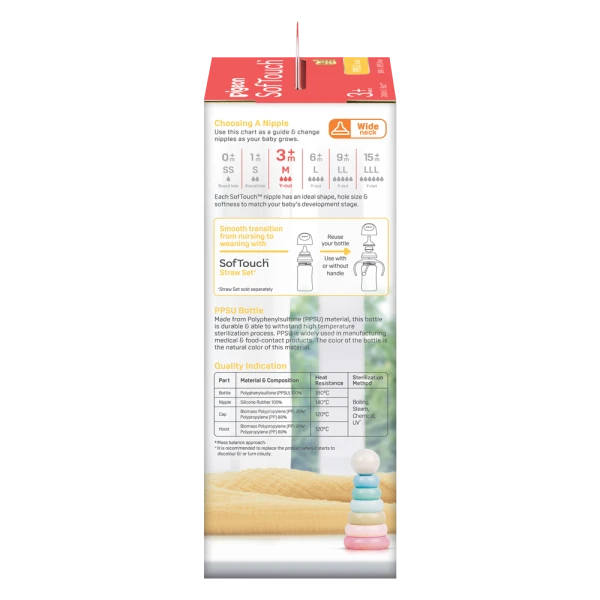 BÌNH SỮA PPSU SOFTOUCH BABY-FRIENDLY WORLD PIGEON HOẠ TIẾT THỎ HỒNG 240ML