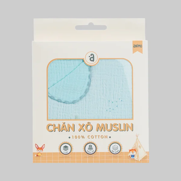 Chăn xô nhăn Cotton 4 lớp cao cấp Animo T2304_NBA002 (75x100cm,1 cái,Giao màu ngẫu nhiên)