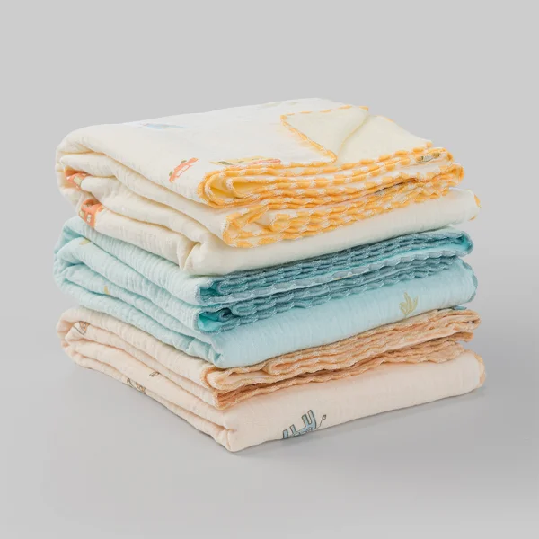 Khăn sữa xô nhăn Cotton 4 lớp Animo T2304_NBA001 (25x28cm,5 cái,Giao mẫu ngẫu nhiên)