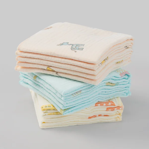 Khăn sữa xô nhăn Cotton 4 lớp Animo T2304_NBA001 (25x28cm,5 cái,Giao mẫu ngẫu nhiên)