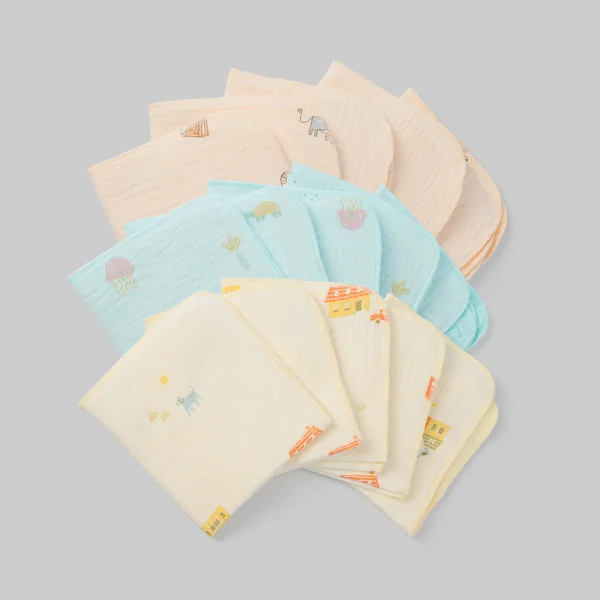 Khăn sữa xô nhăn Cotton 4 lớp Animo T2304_NBA001 (25x28cm,5 cái,Giao mẫu ngẫu nhiên)