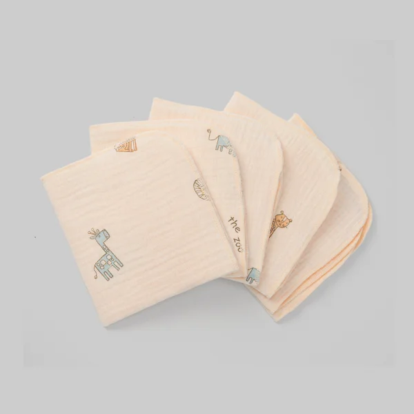 Khăn sữa xô nhăn Cotton 4 lớp Animo T2304_NBA001 (25x28cm,5 cái,Giao mẫu ngẫu nhiên)
