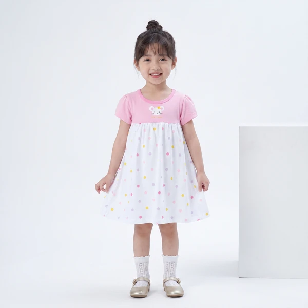 Đầm bé gái Animo Easy SU26 TX0626052 (1Y-4Y,Hồng-Trắng)