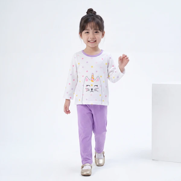 Bộ bé gái dài Animo Easy SU26 TX0626054 (1Y-4Y,Trắng-Tím)