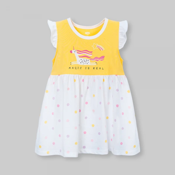 Đầm bé gái Animo Easy FW26 TX0726074 (1Y-4Y,Vàng-trắng)
