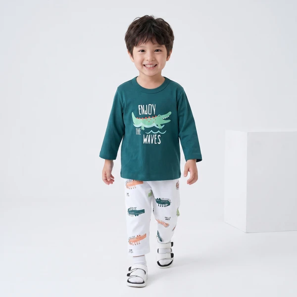 Bộ bé trai dài Animo Easy SU26 HN0526071 (1-4Y,Lá-Trắng)