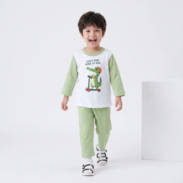 Bộ bé trai dài Animo Easy SU26 HN0526072 (1-4Y,Trắng-Lá)