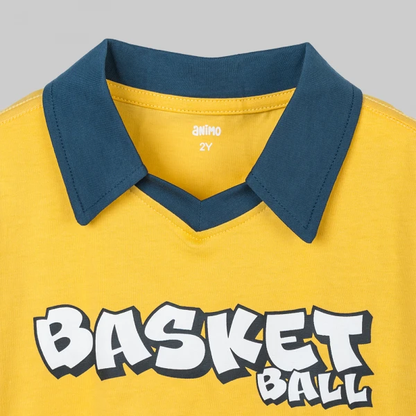Bộ bé trai ngắn polo Animo champs SP26 HN0526049 (1-6Y,Vàng-Kem)