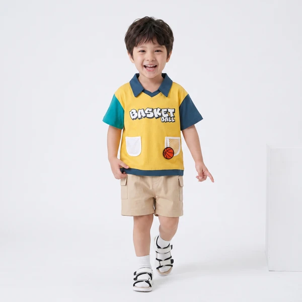 Bộ bé trai ngắn polo Animo champs SP26 HN0526049 (1-6Y,Vàng-Kem)