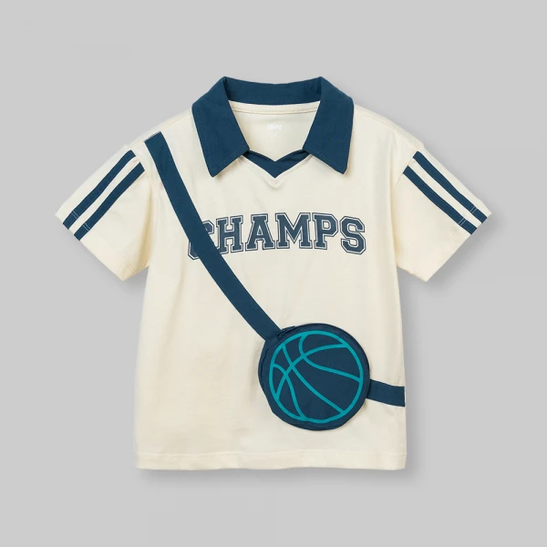 Bộ bé trai ngắn polo Animo champs SP26 HN0526050 (1-6Y,Kem-Lá)
