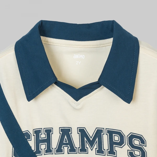 Bộ bé trai ngắn polo Animo champs SP26 HN0526050 (1-6Y,Kem-Lá)
