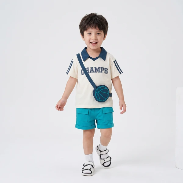 Bộ bé trai ngắn polo Animo champs SP26 HN0526050 (1-6Y,Kem-Lá)
