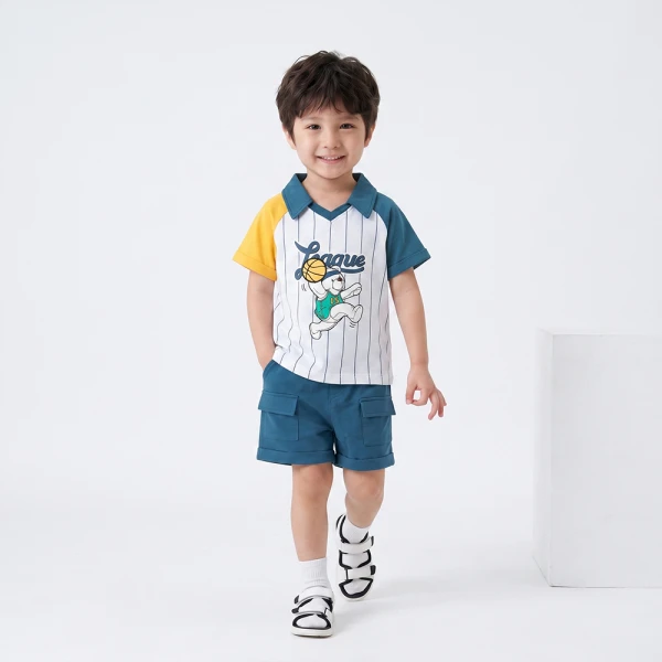 Bộ bé trai ngắn polo Animo champs SP26 HN0526051 (1-6Y,Trắng-Dương)