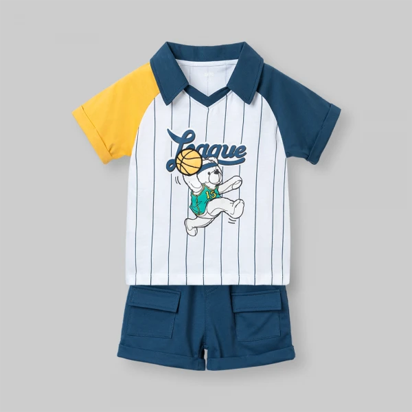 Bộ bé trai ngắn polo Animo champs SP26 HN0526051 (1-6Y,Trắng-Dương)