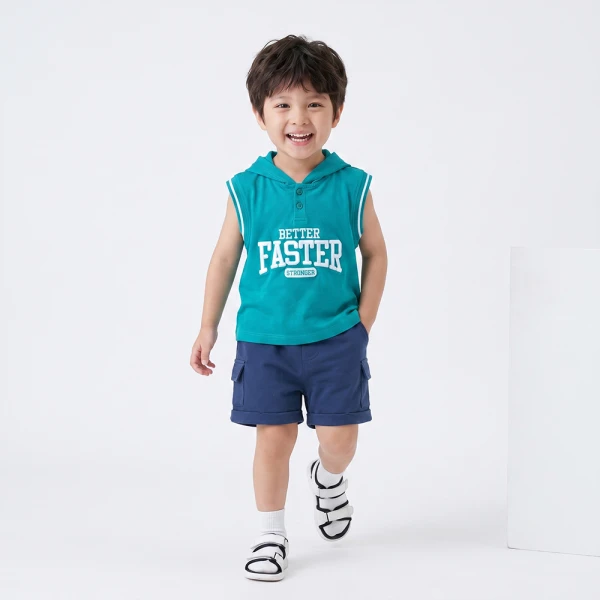 Bộ bé trai ngắn sát nách có nón Animo champs SP26 HN0526054 (1-6Y,Lá-Dương)