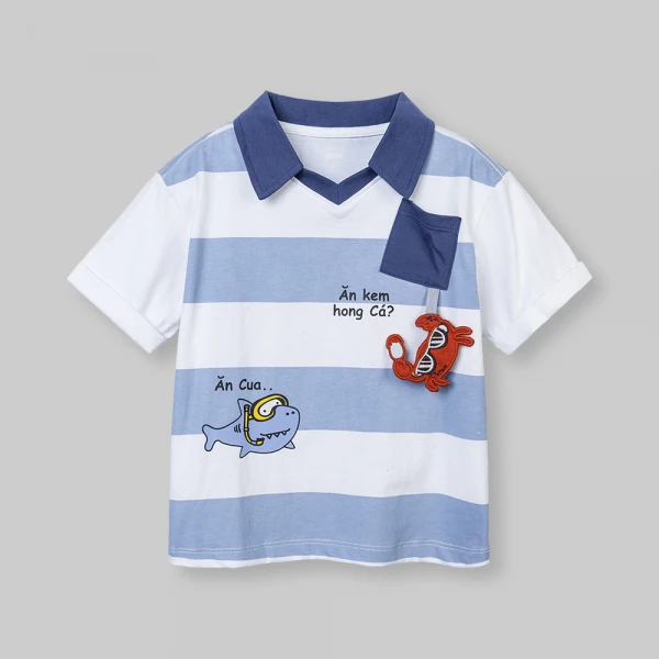 Bộ bé trai ngắn polo Animo Ocean Friends SP26 HN0626013 (1-6Y,Trắng-Biển)