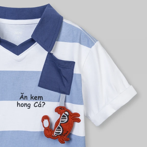 Bộ bé trai ngắn polo Animo Ocean Friends SP26 HN0626013 (1-6Y,Trắng-Biển)