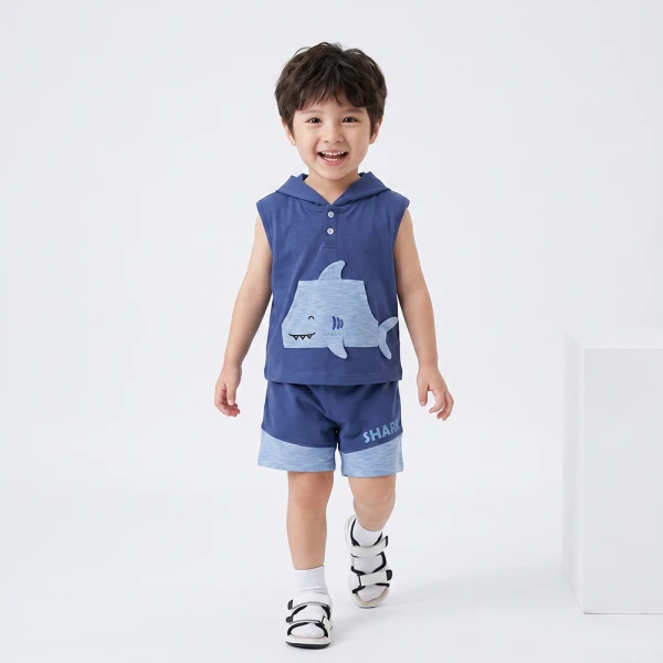 Bộ bé trai ngắn sát nách có nón Animo Ocean Friends SP26 HN0626016 (1-6Y,Dương)