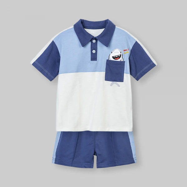 Bộ bé trai ngắn polo Animo Ocean Friends SP26 HN0626018 (1-6Y,Trắng-Dương)