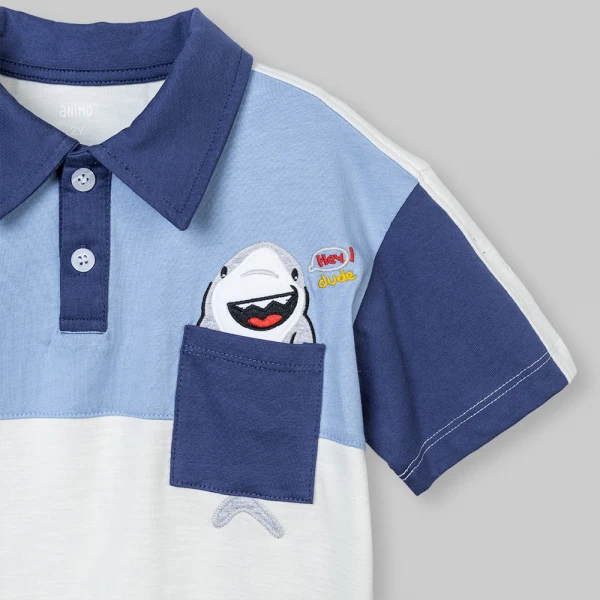 Bộ bé trai ngắn polo Animo Ocean Friends SP26 HN0626018 (1-6Y,Trắng-Dương)