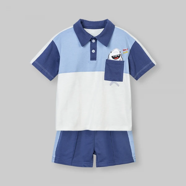 Bộ bé trai ngắn polo Animo Ocean Friends SP26 HN0626018 (1-6Y,Trắng-Dương)